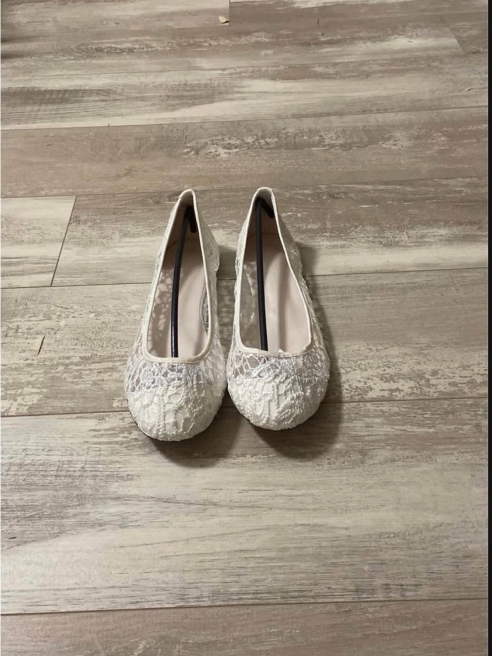 David's Bridal White Lace Ballet Flats
